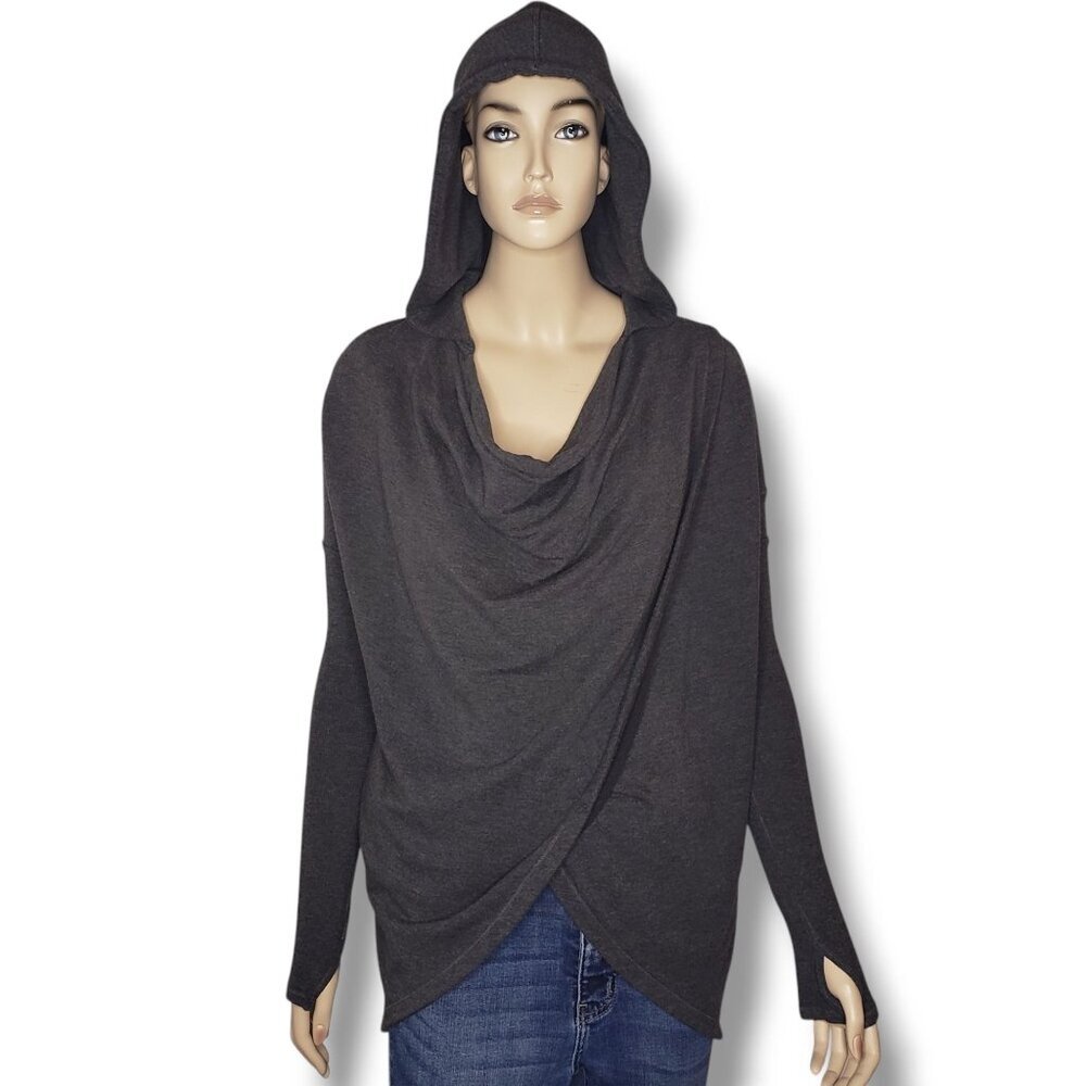 Athleta Purana Wrap Sweatshirt Womens XS Grey Hooded‎ Pullover Modal